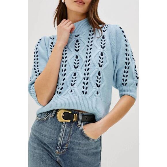 NEW RAILS women's addy mock neck sweater in sky navy cables - Picture 5 of 6